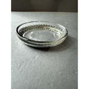 Glass Oval Soap Trinket Dish Silver Foil Trim Clear Minimalist